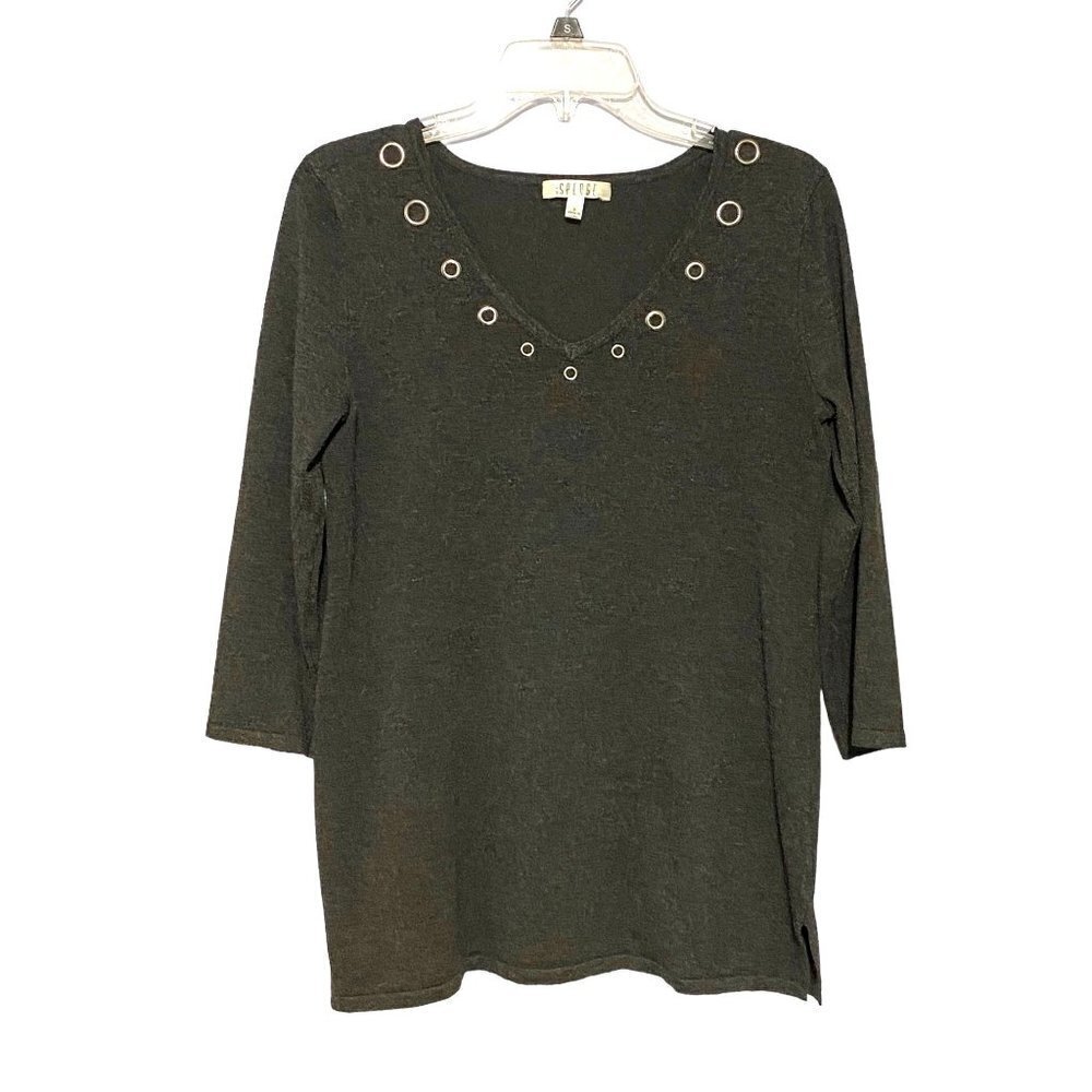 Spence V-Neck 3/4 Sleeve‎ Tunic Sweater with Cut Grommet Neckline Women’s Small